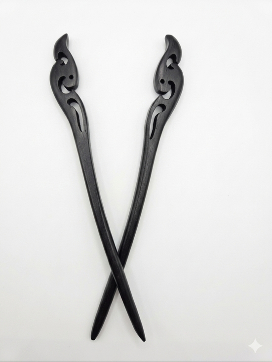 Accessories - NEW Asian Style Handcrafted Black Wooden Hair Sticks (0020)